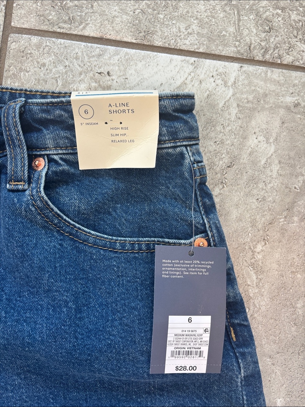 High-Rise Dark Blue Denim Shorts - Picture 2 of 4
